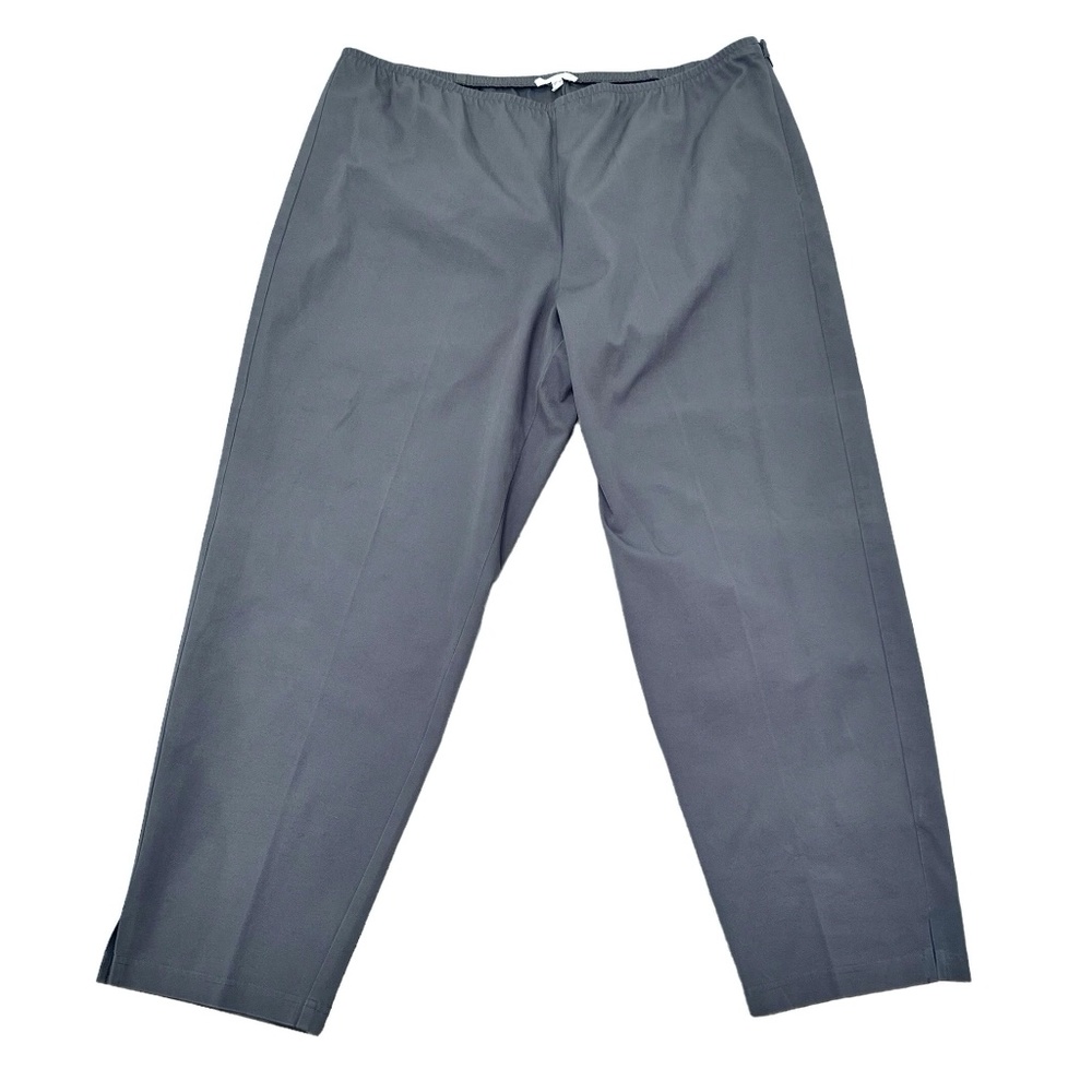 EILEEN FISHER GRAY ORGANIC COTTON TAPERED ANKLE PANT W ELASTIC WAIST & SIDE ZIP